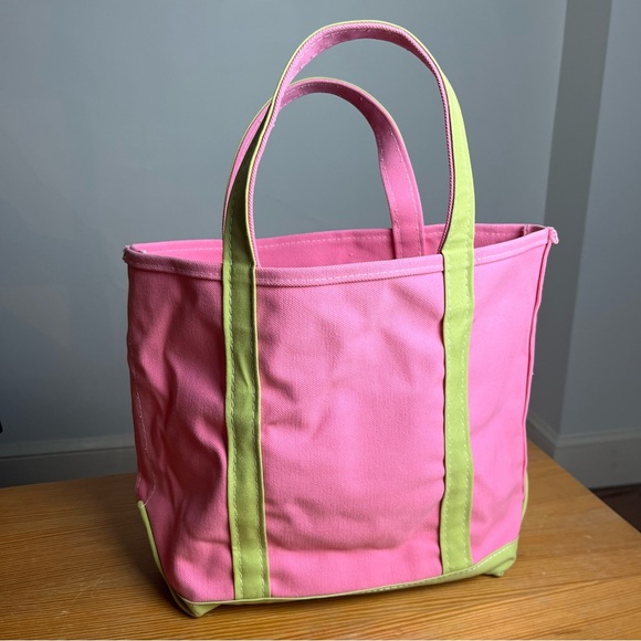L.L. Bean Handbags - Rare Vintage 90s LL Bean medium Boat & Tote Bag Pink & Green Canvas Cottage core